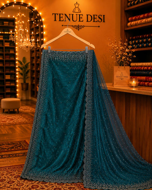 Peacook Elegance - Stone Glam Saree