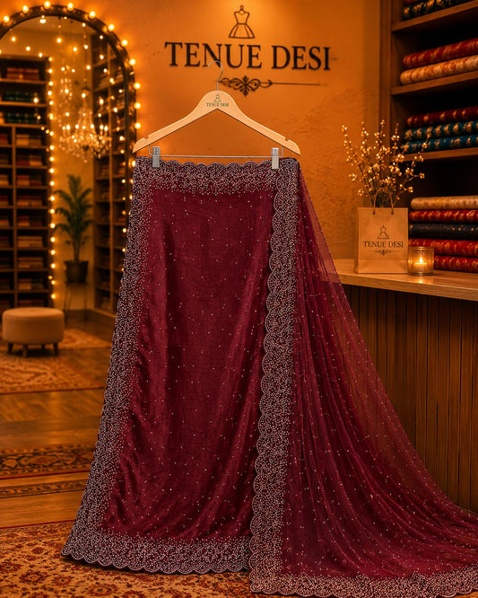 Burgundy Grace - Stone Glam Saree